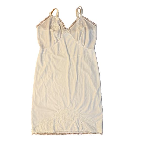 1960s Movie Star Full Slip White Nylon Tricot Lace Trim Size (40 Large) USA Made - Picture 3 of 16